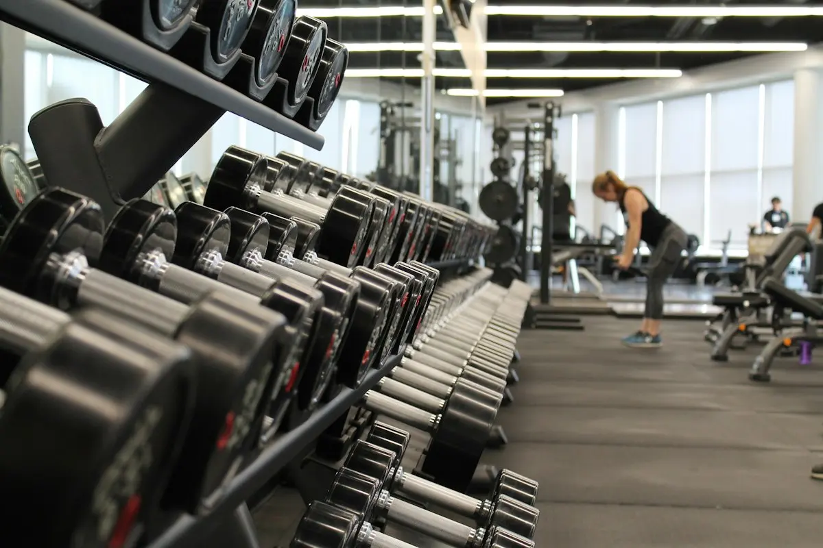 Gym floor with weights