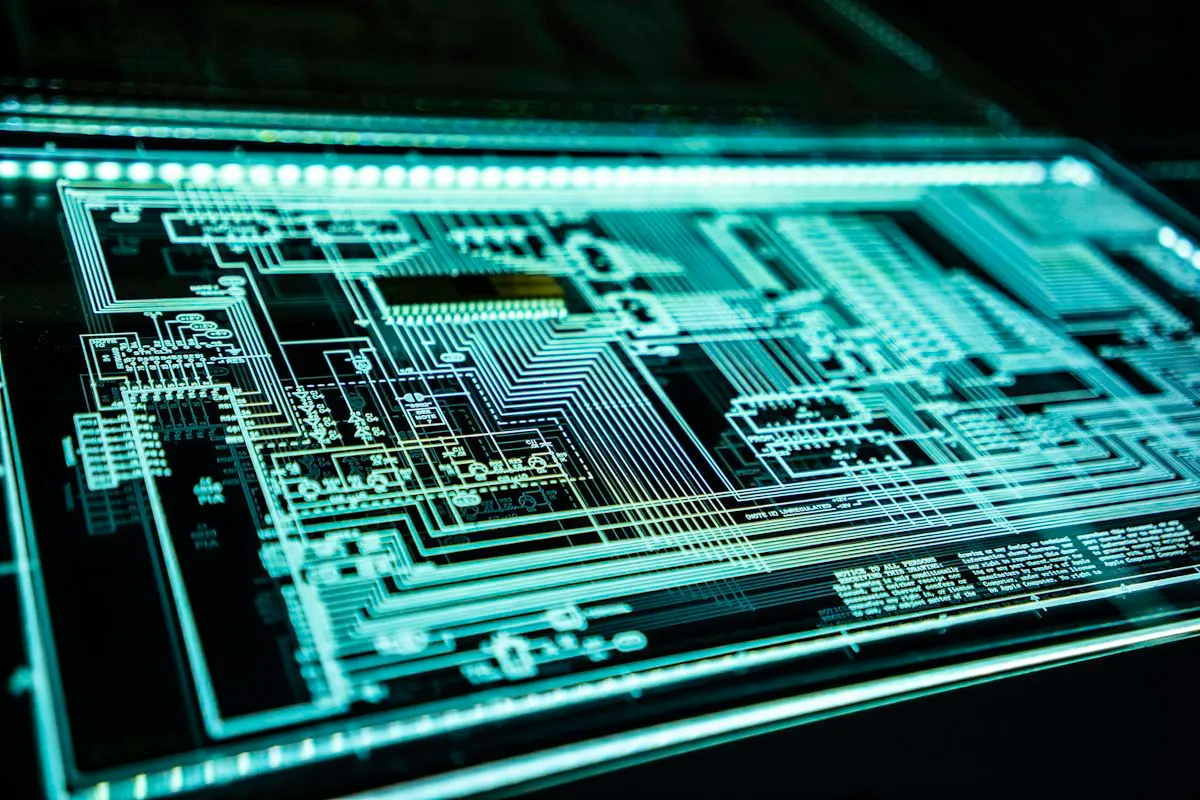 Glowing circuit network representing AI search